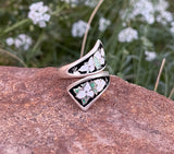 Vintage Sterling Silver Cloisonne Enamel Black Pink White Flower Ring 4g Size 7