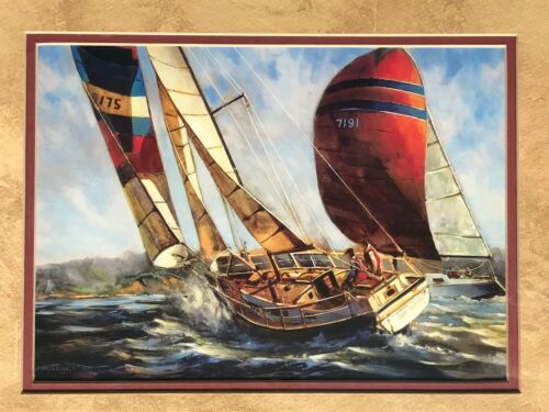 Sailboat Racing the Wind Michael O'toole print Double matte Glass Framed Boat