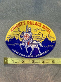 Knight’s Palace Hotel Jerusalem Jordan Knight on Horse Luggage Label Rare