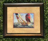 Sailboat Racing the Wind Michael O'toole print Double matte Glass Framed Boat