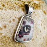 Vintage Artisan Abstract Pink Tourmaline Quartz Gem Stone Hinged Pendant 19.3g