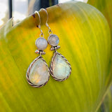 Sterling Silver 925 Moonstone Pear Shape Stone Hinge Dangle Earrings 9g