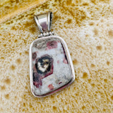 Vintage Artisan Abstract Pink Tourmaline Quartz Gem Stone Hinged Pendant 19.3g