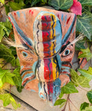 Antique Artisan Colorful Hand Painted Wooden Tribal Folk Art Mask Man & Creature