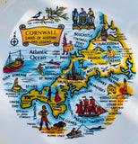Vintage Colorful Cornwall England Painted Map Historical Ceramic English Plate