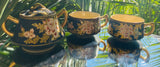 Vintage Porcelain Gold Black Hand Painted Japanese Tea Pot Cup Saucer Plate Set