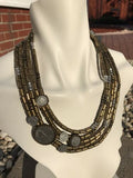 Vintage Antique French Beaded Coin Necklace