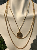 Gold Tone Multi Strand Layered Floral Motif Pendant Locket Flower Necklace Chain