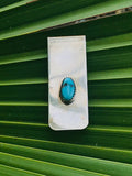 Sterling Silver 925 Signed M.L.S. BlueTurquoise Stone Money Clip Card Holder 14g