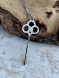 Sterling Silver 925 Key w Clear Stones + Sterling Necklace