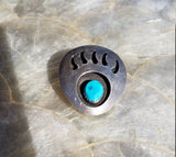 Handmade Native American Indian Navajo Sterling Silver Bolo Clip Turquoise Bear Paw
