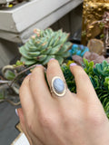Sterling Silver 925 Gray Blue Agate Stone Oval Ring Size 5-5.5 Weighs 4.0g
