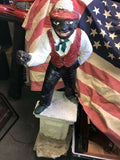 Antique Cast Iron Lawn Jockey Hitch Post Black Americana Art Statue On Pedestal