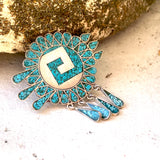 Mixtoc Zapotec Yanuitlan Sterling Silver Mexico Taxco Turquoise Mosaic Pin 12.4g