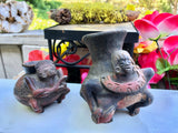 Antique Handmade Clay Mayan Aztec Tribal Vase Folk People Art Vessel Vase Set