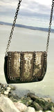 Vintage Authentic Ecoté Petite Black Magnetic Purse W Gold Sequins & Chain Strap