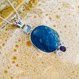 Vintage Sterling Silver 925 Lapis Lazuli Amethyst Topaz Gem Pendant Necklace 35g