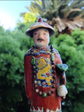 Vintage Chinese Signed Folk Art Handpainted Multicolor Porcelain Man Figurine