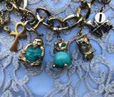 Vintage Estate Monet Gold Tone Charm Bracelet Cat Owl Turtle Buddha Love Fish