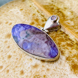 Sterling Silver 925 Purple Charoite & Amethyst Gem Stone Hinged Pendant 16g