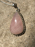 Vintage Sterling Silver 925 Box Chain Pink Rose Quartz Crystal Raindrop Necklace