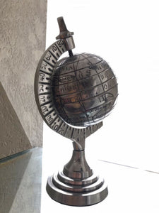 Silver Tone Metal World Globe Decor Desk Paperweight 8” Tall