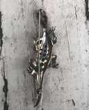 Sterling Silver Signed 925 Green + White Stone Lizard Brooch Pin