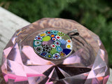 Italian Millefiori Floral Multicolor Heart Art Glass Pendant Sterling Silver 925