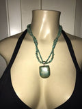 Vintage Artisan Green Blue Turquoise + Sterling Silver Necklace