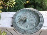 Vintage Verdigris Brass Hummingbird Bird Bath Feeder Sundial Clock Dish Taiwan