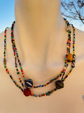 Vintage Artisan Handmade Multi Color Beads Rainbow Beaded Long Necklace