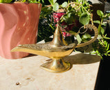 Vintage Ornate Etched Floral Brass Gold Tone Genie Lamp Incense Burner With Lid