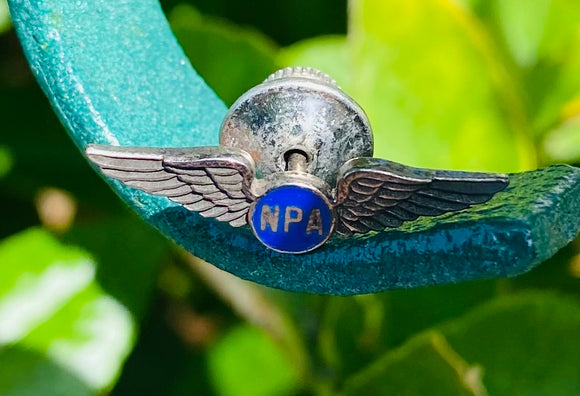 Petite Vintage Silver Tone Blue NPA Wing Brooch Pin Badge