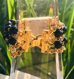 Designer Kenneth Jay Lane kjl Gold Tone Black Bead Quartz Japan Ladies Watch