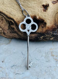 Sterling Silver 925 Key w Clear Stones + Sterling Necklace