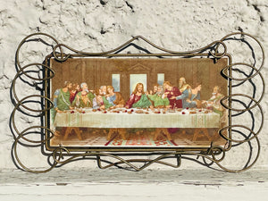 Vintage Italian The Last Supper Metal Framed Art Photo Picture Made in Italy