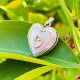 Sterling Silver 925 Pink Mother of Pearl Mother Child Love Locket Pendant 4g