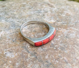 Vintage Sterling Silver 925 Orange Red Coral Bar Ring Size 4.5 - 4.75
