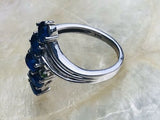 Vintage Sterling Silver 925 Blue Sapphire w 2 Side Green Stones Faceted Ring sz8