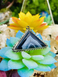 Vintage Unique Sterling Silver 925 Blue Agate Stone Triangle Pendant