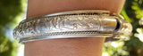 Rare Antique Signed Chinese Sterling Silver Ornate Floral Bangle Bracelet