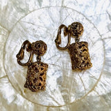 Vintage Signed Napier Ornate Filigree Goldtone Dangle Clip On Earrings