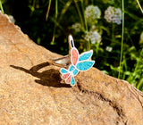 Sterling Silver 925 Turquoise Stone & Coral Mosaic Hummingbird Ring 4g Size 6