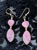 Vintage 14k Gold Filled Pink Agate Stone Drop Hook Pierced Earrings