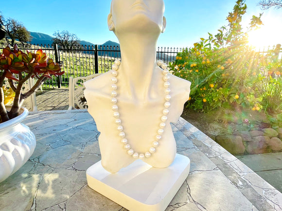 Large Vintage Knotted Silver Tone Large White Faux Pearl Fashion Necklace