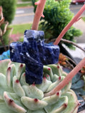 Vintage Lapis Lazuli Blue Semi Precious Stone Cross Crucifix Pendant Large