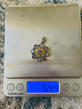 Sterling Silver Signed 925 Thailand Multi Color Gem Stone Floral Pendant 5.44g