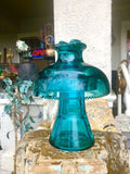 Antique Large Hemingway 1893 Blue Glass Mushroom Shaped Electric Pole Insulator