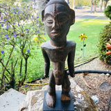 Antique Wood Carved African Ethnic Tribal Folk Art Man Mounted Figurine Carving