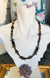Natural Red Yellow Blue Polished Tigers Eye Gemstone Beaded Knotted Necklace